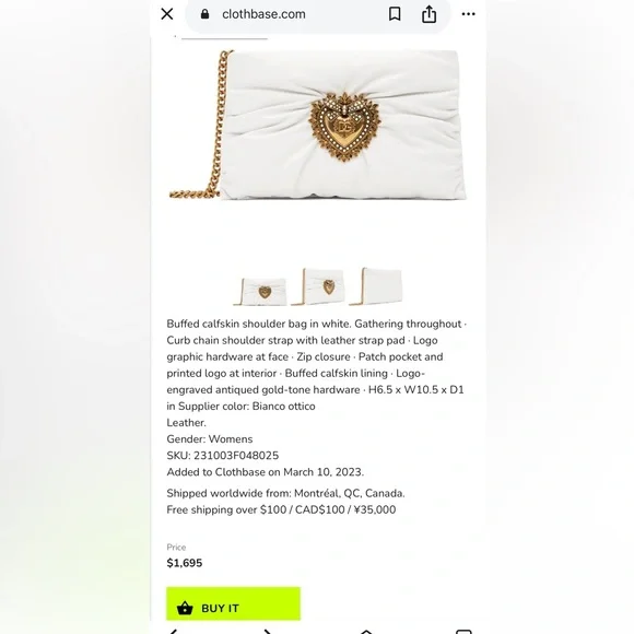 NWT Authentic Dolce & Gabbana Devotion White Leather Heart Bag Gold Chain Pearl - Picture 4 of 14